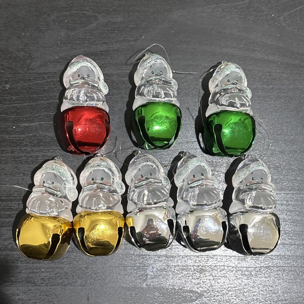 Lot of 8 JINGLE BUDDIES Hanging Christmas Ornaments Santa Frosted Glitter Jingle
